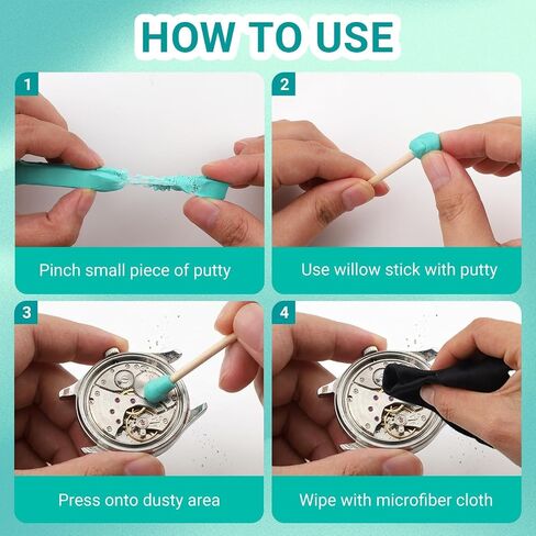 2 Watch Cleaning Putty Watchmaking Cleaning Putty Watch Cleaner Clay, w/ 10PCS Willow Sticks, Watch Repair Putty Tools for Wristwatch Wheel Pivot, Watchmaker Repair Kits for Jewelry Watches Cleaning in Kuwait