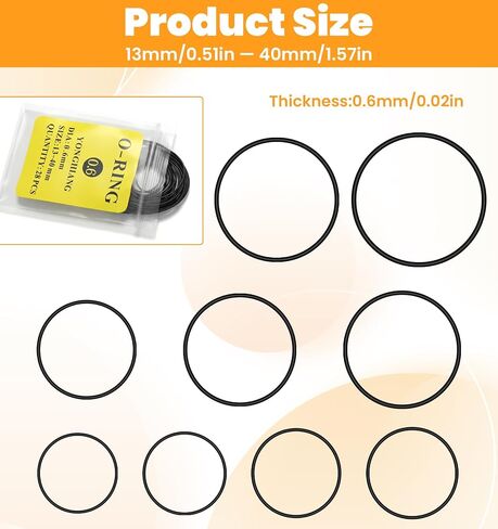 28 Pcs Watch Gasket, 0.6mm Waterproof O-Ring Gasket Kit Rubber Watch Seal Washers, Watches Back Cover Gaskets, Repair Tool Kit in Kuwait