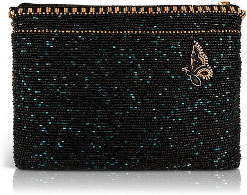 MARY FRANCES Pet Me Crossbody Mini Bag – Hand Beaded Poodle Dog Evening Bag with Floral & Butterfly Design, Black Designer Crossbody Clutch with Removable Chain Strap, Women’s Cute Statement Pet Bag in Kuwait