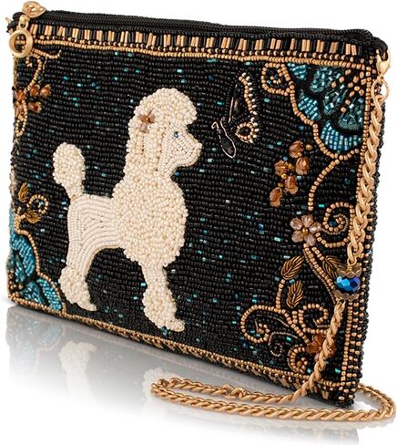MARY FRANCES Pet Me Crossbody Mini Bag – Hand Beaded Poodle Dog Evening Bag with Floral & Butterfly Design, Black Designer Crossbody Clutch with Removable Chain Strap, Women’s Cute Statement Pet Bag in Kuwait