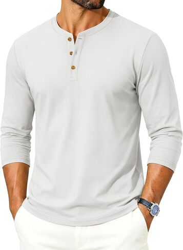 TACVASEN Mens Long Sleeve Henley Shirts 3-Button Moisture Wicking Tee Solid Color Soft Basic Casual Tshirt in Kuwait