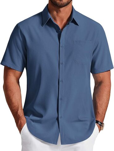 COOFANDY Men's Short Sleeve Dress Shirts Wrinkle Free Casual Button Down Shirts with Pocket in Saudi Arabia