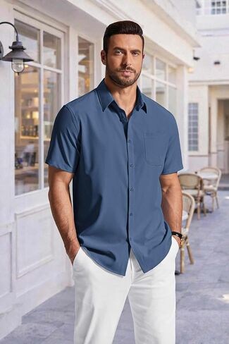 COOFANDY Men's Short Sleeve Dress Shirts Wrinkle Free Casual Button Down Shirts with Pocket in Saudi Arabia