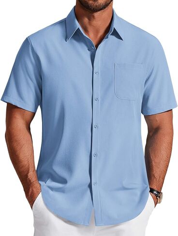 COOFANDY Men's Short Sleeve Dress Shirts Wrinkle Free Casual Button Down Shirts with Pocket in Saudi Arabia