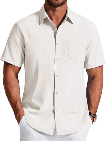 COOFANDY Men's Short Sleeve Dress Shirts Wrinkle Free Casual Button Down Shirts with Pocket in Saudi Arabia