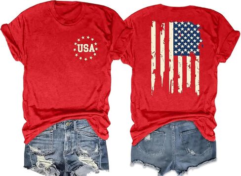 American Flag Patriotics Shirts Women USA 4th of July T Shirt Red White Blue Graphic Short Sleeve Tee Tops in Saudi Arabia