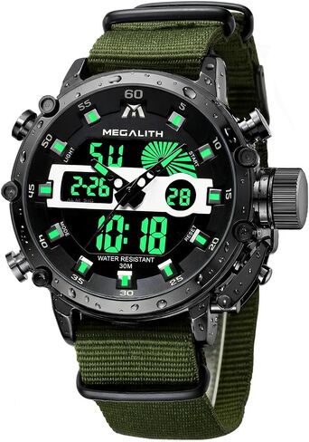 MEGALITH Military Watches for Men Digital: Tactical Wristwatch with Analog Dual Time Display - Waterproof Sport Heavy Duty Watch for Men with LED Alarm Stopwatch Date - Gifts for Him in Saudi Arabia