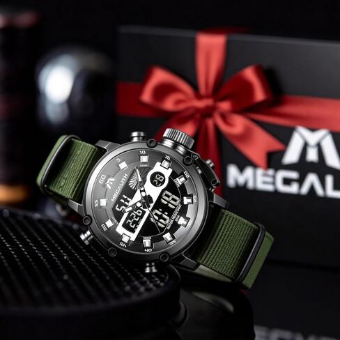 MEGALITH Military Watches for Men Digital: Tactical Wristwatch with Analog Dual Time Display - Waterproof Sport Heavy Duty Watch for Men with LED Alarm Stopwatch Date - Gifts for Him in Saudi Arabia
