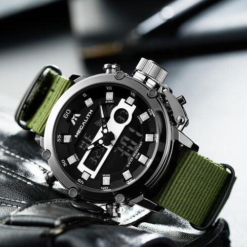 MEGALITH Military Watches for Men Digital: Tactical Wristwatch with Analog Dual Time Display - Waterproof Sport Heavy Duty Watch for Men with LED Alarm Stopwatch Date - Gifts for Him in Saudi Arabia