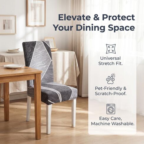 4pcs Integral Elastic Dining Chair Slipcovers and Anti-Slip Fashion Dining Chair Cover, Simple Geometric Printing Chair Protective Cover for Home Decor, Hotel, Restaurant and Banquet Living Room in Kuwait