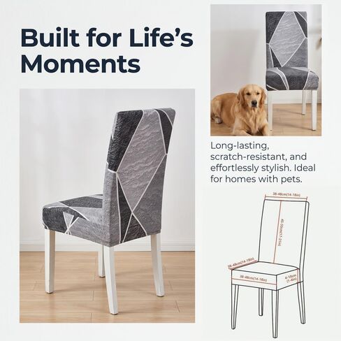 4pcs Integral Elastic Dining Chair Slipcovers and Anti-Slip Fashion Dining Chair Cover, Simple Geometric Printing Chair Protective Cover for Home Decor, Hotel, Restaurant and Banquet Living Room in Kuwait