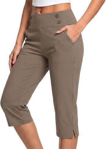 ZiTour Capri Pants for Women with Pockets, High Waisted Straight Leg Stretch for Office Daily Wear in Kuwait
