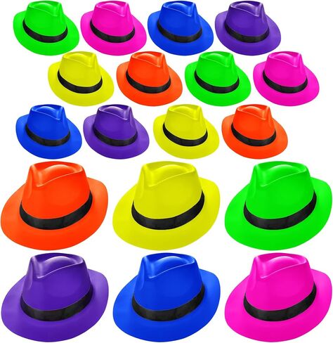 18 Pack Neon Party Hats Bulk Colored Plastic Glow fedora Hat Suitable for Adult Birthdays Music Disco Dance Balls, 6 Colors in Saudi Arabia