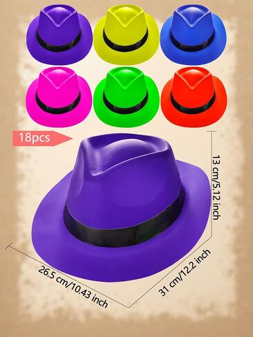 18 Pack Neon Party Hats Bulk Colored Plastic Glow fedora Hat Suitable for Adult Birthdays Music Disco Dance Balls, 6 Colors in Saudi Arabia