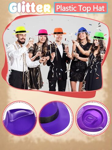 18 Pack Neon Party Hats Bulk Colored Plastic Glow fedora Hat Suitable for Adult Birthdays Music Disco Dance Balls, 6 Colors in Saudi Arabia