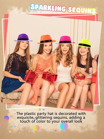 18 Pack Neon Party Hats Bulk Colored Plastic Glow fedora Hat Suitable for Adult Birthdays Music Disco Dance Balls, 6 Colors in Saudi Arabia