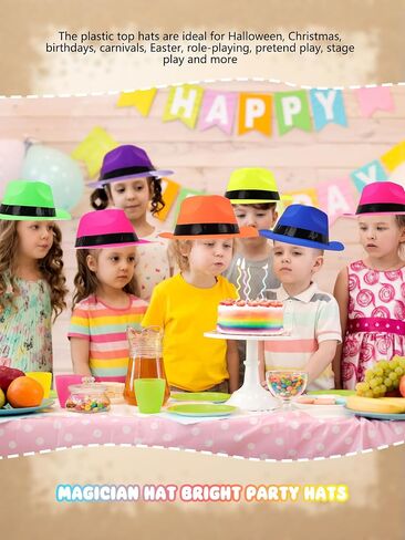 18 Pack Neon Party Hats Bulk Colored Plastic Glow fedora Hat Suitable for Adult Birthdays Music Disco Dance Balls, 6 Colors in Saudi Arabia