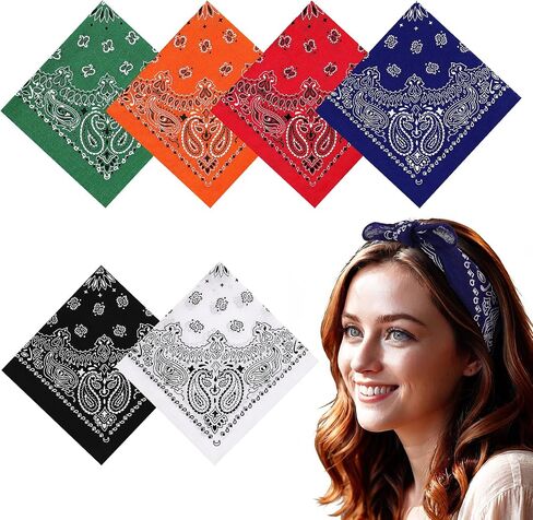 JATEBI 6 Pack Cotton Floral Bandanas 21''x21'' Multi-purpose Retro Elastic Square Hair Scarf Handkerchief for Women in Kuwait