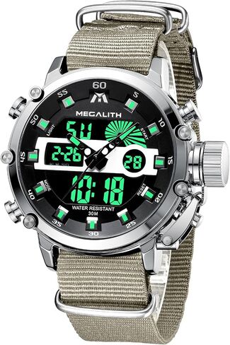 MEGALITH Military Watches for Men Digital: Tactical Wristwatch with Analog Dual Time Display - Waterproof Sport Heavy Duty Watch for Men with LED Alarm Stopwatch Date - Gifts for Him in Kuwait