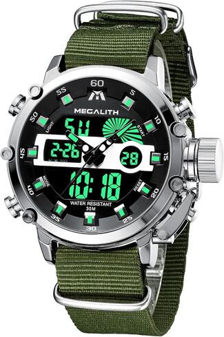 MEGALITH Military Watches for Men Digital: Tactical Wristwatch with Analog Dual Time Display - Waterproof Sport Heavy Duty Watch for Men with LED Alarm Stopwatch Date - Gifts for Him in Saudi Arabia