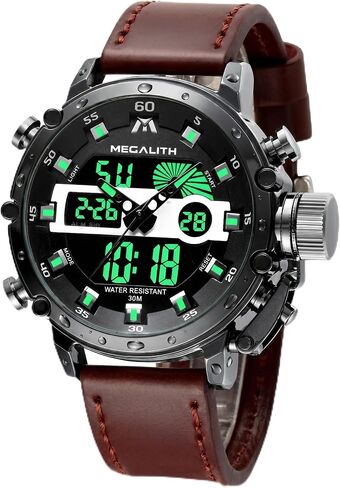 MEGALITH Military Watches for Men Digital: Tactical Wristwatch with Analog Dual Time Display - Waterproof Sport Heavy Duty Watch for Men with LED Alarm Stopwatch Date - Gifts for Him in Saudi Arabia