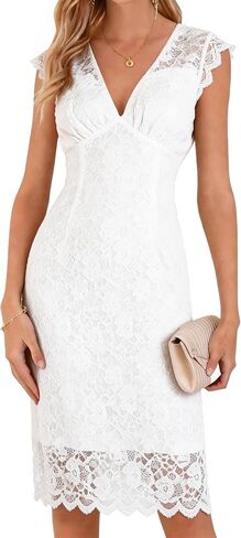 Women's Lace Cocktail Dress Sleeveless V Neck Elegant Bodycon Midi Dress for Wedding Guest Party Evening Formal in Saudi Arabia