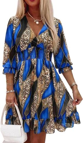 CHICME Women Floral Boho Wrap Dress V-Neck High Waist Short Layered Lined Summer Casual Beach Wedding Guest Dress in Kuwait
