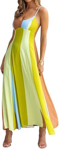 Women's 2026 Fashion Striped Dress Sleeveless Chest Wrap Backless Halter High Waist Beach Vacation Dress in Saudi Arabia