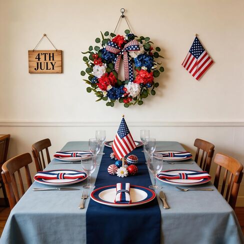 TEMPUS 20 Inch Patriotic Wreath for Front Door, 4th of July Decorations, Red White and Blue Silk Hydrangea Wreath with Eucalyptus, Handmade Memorial Day Independence Day, Labor Day Spring Summer Decor in Kuwait