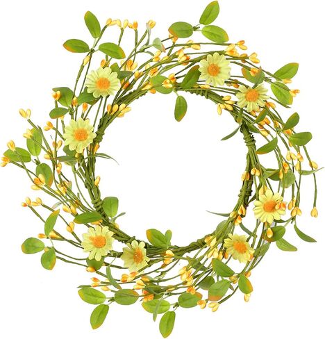 LSKYTOP Artificial Yellow Wreath with Berries and Daisy Flower Wildflower Spring Summer Wreath for Door Wall Wedding Decor,11inch in Kuwait