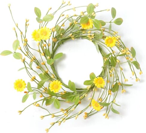 LSKYTOP Artificial Yellow Wreath with Berries and Daisy Flower Wildflower Spring Summer Wreath for Door Wall Wedding Decor,11inch in Kuwait