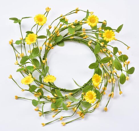 LSKYTOP Artificial Yellow Wreath with Berries and Daisy Flower Wildflower Spring Summer Wreath for Door Wall Wedding Decor,11inch in Kuwait