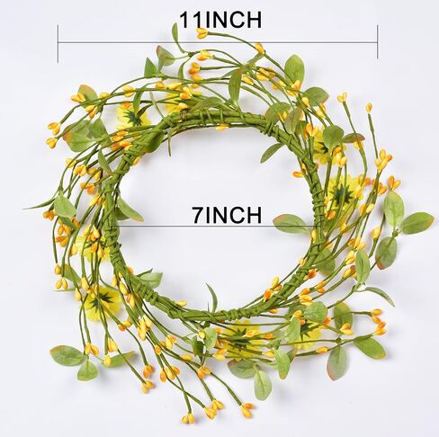 LSKYTOP Artificial Yellow Wreath with Berries and Daisy Flower Wildflower Spring Summer Wreath for Door Wall Wedding Decor,11inch in Kuwait