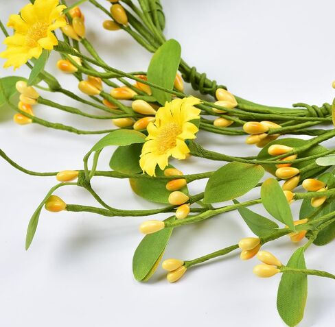 LSKYTOP Artificial Yellow Wreath with Berries and Daisy Flower Wildflower Spring Summer Wreath for Door Wall Wedding Decor,11inch in Kuwait