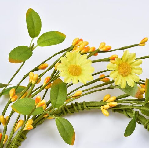 LSKYTOP Artificial Yellow Wreath with Berries and Daisy Flower Wildflower Spring Summer Wreath for Door Wall Wedding Decor,11inch in Kuwait