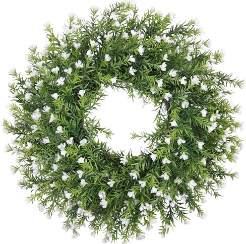 Realistic 24 Inch Baby’s Breath Wreath Spring Wreath for Front Door, Zmtyykh Purple Floral Green Wreath for Outdoor Indoor Farmhouse Wall Porch Home Decor, All Season Summer Wedding Party in Saudi Arabia
