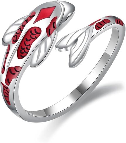 Red Koi Fish Ring for Women: 925 Sterling Silver Koi Open Rings Dainty Adjustable Cute Good Luck Promise Jewelry Anxiety Fidget Gift for fishing Mother Daughter in Saudi Arabia