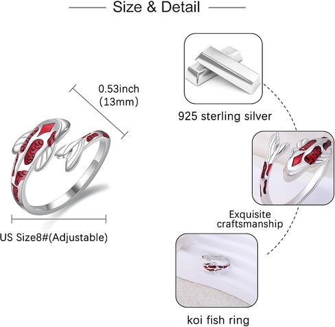 Red Koi Fish Ring for Women: 925 Sterling Silver Koi Open Rings Dainty Adjustable Cute Good Luck Promise Jewelry Anxiety Fidget Gift for fishing Mother Daughter in Saudi Arabia