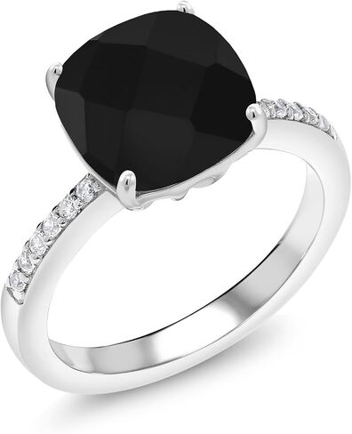 Gem Stone King 3-5 Cttw Gemstone Birthstone Engagement Ring for Women | 925 فضة استرلينية | وسادة 10 ملم | خاتم وعد الذكرى السنوية للزفاف | متوفر بمقاسات 5، 6، 7، 8، 9 in Kuwait