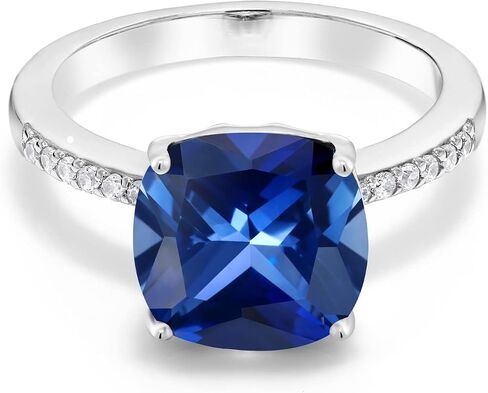 Gem Stone King 3-5 Cttw Gemstone Birthstone Engagement Ring for Women | 925 فضة استرلينية | وسادة 10 ملم | خاتم وعد الذكرى السنوية للزفاف | متوفر بمقاسات 5، 6، 7، 8، 9 in Kuwait