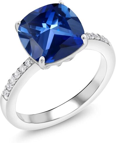 Gem Stone King 3-5 Cttw Gemstone Birthstone Engagement Ring for Women | 925 فضة استرلينية | وسادة 10 ملم | خاتم وعد الذكرى السنوية للزفاف | متوفر بمقاسات 5، 6، 7، 8، 9 in Kuwait