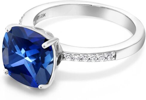 Gem Stone King 3-5 Cttw Gemstone Birthstone Engagement Ring for Women | 925 فضة استرلينية | وسادة 10 ملم | خاتم وعد الذكرى السنوية للزفاف | متوفر بمقاسات 5، 6، 7، 8، 9 in Kuwait