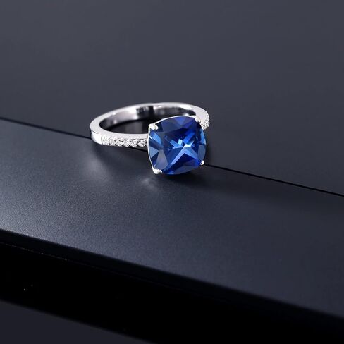 Gem Stone King 3-5 Cttw Gemstone Birthstone Engagement Ring for Women | 925 فضة استرلينية | وسادة 10 ملم | خاتم وعد الذكرى السنوية للزفاف | متوفر بمقاسات 5، 6، 7، 8، 9 in Kuwait