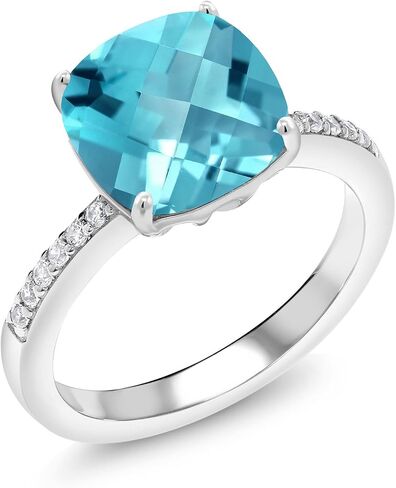 Gem Stone King 3-5 Cttw Gemstone Birthstone Engagement Ring for Women | 925 فضة استرلينية | وسادة 10 ملم | خاتم وعد الذكرى السنوية للزفاف | متوفر بمقاسات 5، 6، 7، 8، 9 in Kuwait