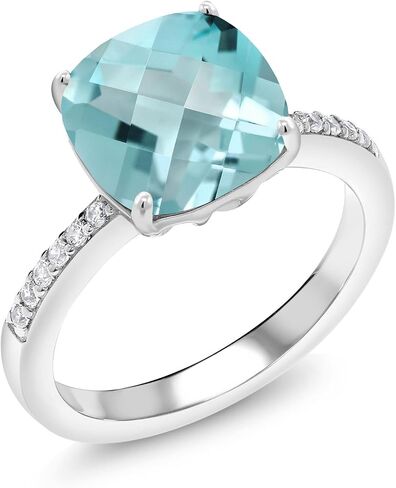 Gem Stone King 3-5 Cttw Gemstone Birthstone Engagement Ring for Women | 925 فضة استرلينية | وسادة 10 ملم | خاتم وعد الذكرى السنوية للزفاف | متوفر بمقاسات 5، 6، 7، 8، 9 in Kuwait
