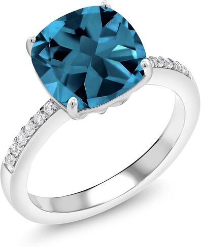 Gem Stone King 3-5 Cttw Gemstone Birthstone Engagement Ring for Women | 925 فضة استرلينية | وسادة 10 ملم | خاتم وعد الذكرى السنوية للزفاف | متوفر بمقاسات 5، 6، 7، 8، 9 in Kuwait