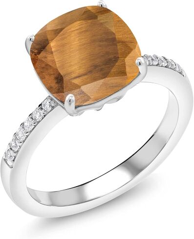 Gem Stone King 3-5 Cttw Gemstone Birthstone Engagement Ring for Women | 925 فضة استرلينية | وسادة 10 ملم | خاتم وعد الذكرى السنوية للزفاف | متوفر بمقاسات 5، 6، 7، 8، 9 in Kuwait
