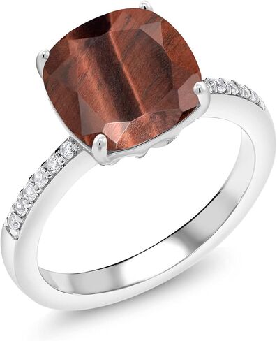 Gem Stone King 3-5 Cttw Gemstone Birthstone Engagement Ring for Women | 925 فضة استرلينية | وسادة 10 ملم | خاتم وعد الذكرى السنوية للزفاف | متوفر بمقاسات 5، 6، 7، 8، 9 in Kuwait