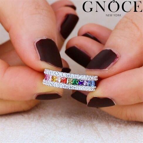 GNOCE Multi-Color Rainbow Band Ring S925 Sterling Silver Princess Cut Women Rings Eternity Wedding Bands Promise Rings for Her in Kuwait