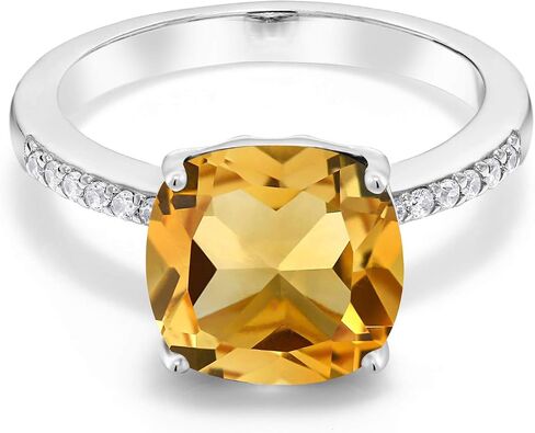 Gem Stone King 3-5 Cttw Gemstone Birthstone Engagement Ring for Women | 925 فضة استرلينية | وسادة 10 ملم | خاتم وعد الذكرى السنوية للزفاف | متوفر بمقاسات 5، 6، 7، 8، 9 in Kuwait